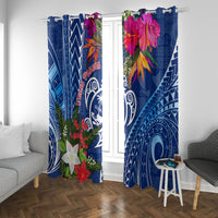 Guam Christmas Window Curtain Turtle Mix Tapa Felis Pasgua LT7 With Grommets Blue - Polynesian Pride