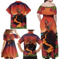 Hawaii Kilauea Volcano Family Matching Off Shoulder Maxi Dress and Hawaiian Shirt Pele Goddess