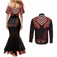 Maori Waitangi Couples Matching Mermaid Dress and Long Sleeve Button Shirt Kotahitanga Poutama Mix Whakairo - Polynesian Pride