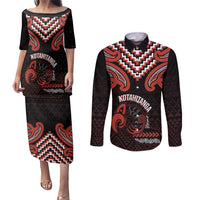Maori Waitangi Couples Matching Puletasi and Long Sleeve Button Shirt Kotahitanga Poutama Mix Whakairo - Polynesian Pride