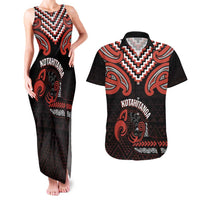 Maori Waitangi Couples Matching Tank Maxi Dress and Hawaiian Shirt Kotahitanga Poutama Mix Whakairo - Polynesian Pride