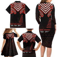 Maori Waitangi Family Matching Long Sleeve Bodycon Dress and Hawaiian Shirt Kotahitanga Poutama Mix Whakairo - Polynesian Pride