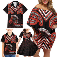 Maori Waitangi Family Matching Off Shoulder Short Dress and Hawaiian Shirt Kotahitanga Poutama Mix Whakairo - Polynesian Pride