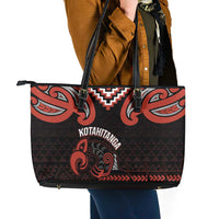 Maori Waitangi Leather Tote Bag Kotahitanga Poutama Mix Whakairo - Polynesian Pride