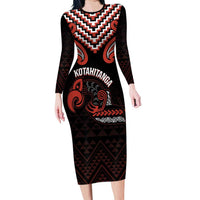 Maori Waitangi Long Sleeve Bodycon Dress Kotahitanga Poutama Mix Whakairo - Polynesian Pride