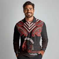 Maori Waitangi Long Sleeve Polo Shirt Kotahitanga Poutama Mix Whakairo - Polynesian Pride