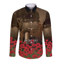 Australia - New Zealand ANZAC Lone Pine Long Sleeve Button Shirt The Last Post LT7 Unisex Old Gold - Polynesian Pride