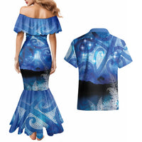 NZ Maori Matariki Scenery Couples Matching Mermaid Dress and Hawaiian Shirt Galaxy Sky LT7 - Polynesian Pride