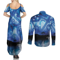 NZ Maori Matariki Scenery Couples Matching Summer Maxi Dress and Long Sleeve Button Shirt Galaxy Sky LT7 - Polynesian Pride