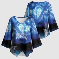 NZ Maori Matariki Scenery Kimono Sleeve Blouse Galaxy Sky LT7 - Polynesian Pride
