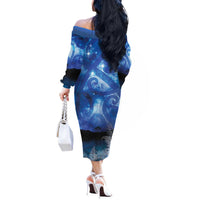 NZ Maori Matariki Scenery Off The Shoulder Long Sleeve Dress Galaxy Sky LT7 - Polynesian Pride