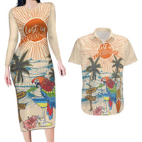 Personalized Christmas In July - Hawaii Retro Couples Matching Long Sleeve Bodycon Dress and Hawaiian Shirt Lost In Parrot-dise LT7 Beige - Polynesian Pride