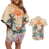 Personalized Christmas In July - Hawaii Retro Couples Matching Off Shoulder Short Dress and Hawaiian Shirt Lost In Parrot-dise