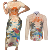 Personalized Christmas In July - Hawaii Retro Couples Matching Short Sleeve Bodycon Dress and Long Sleeve Button Shirt Lost In Parrot-dise LT7 Beige - Polynesian Pride