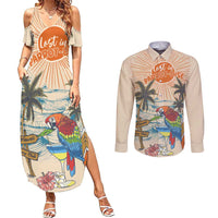 Personalized Christmas In July - Hawaii Retro Couples Matching Summer Maxi Dress and Long Sleeve Button Shirt Lost In Parrot-dise LT7 Beige - Polynesian Pride
