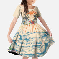 Personalized Christmas In July - Hawaii Retro Kid Short Sleeve Dress Lost In Parrot-dise LT7 KID Beige - Polynesian Pride