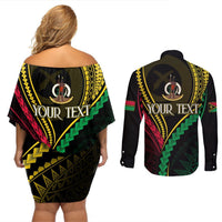 Personalised Vanuatu Couples Matching Off Shoulder Short Dress and Long Sleeve Button Shirts 44th Hapi Indipendens Long LT7 - Polynesian Pride