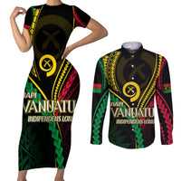 Personalised Vanuatu Couples Matching Short Sleeve Bodycon Dress and Long Sleeve Button Shirts 44th Hapi Indipendens Long LT7 Black - Polynesian Pride