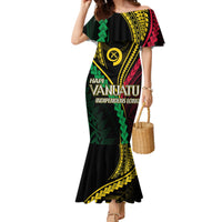 Personalised Vanuatu Mermaid Dress 44th Hapi Indipendens Long LT7 Women Black - Polynesian Pride