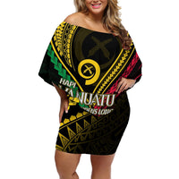 Personalised Vanuatu Off Shoulder Short Dress 44th Hapi Indipendens Long LT7 Women Black - Polynesian Pride