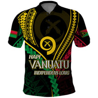 Personalised Vanuatu Polo Shirt 43rd Hapi Indipendens Long LT7 Black - Polynesian Pride
