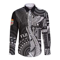 Fiji Rugby Personalised Bula Masi Long Sleeve Button Shirt Fish Tail Kaivity Cibi - Black LT7 Unisex Black - Polynesian Pride