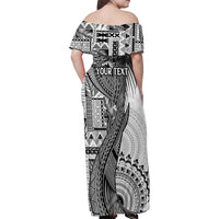 Fiji Rugby Personalised Bula Masi Family Matching Off Shoulder Maxi Dress and Hawaiian Shirt Fish Tail Kaivity Cibi - White
