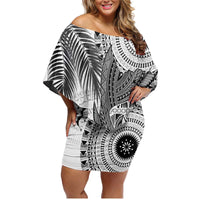 Fiji Rugby Personalised Bula Masi Family Matching Off Shoulder Short Dress and Hawaiian Shirt Fish Tail Kaivity Cibi - White