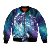 Aloha Hawaii Turtle Bomber Jacket Teal Purple Ribbon - Polynesian Pride