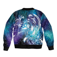 Aloha Hawaii Turtle Bomber Jacket Teal Purple Ribbon - Polynesian Pride