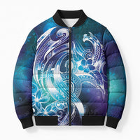 Aloha Hawaii Turtle Bomber Puffer Jacket Teal Purple Ribbon LT7 Unisex Purple Teal - Polynesian Pride