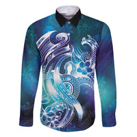 Aloha Hawaii Turtle Family Matching Off Shoulder Short Dress and Hawaiian Shirt Teal Purple Ribbon - Polynesian Pride