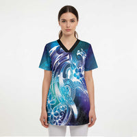 Aloha Hawaii Turtle Scrub Top Teal Purple Ribbon - Polynesian Pride