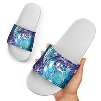 Aloha Hawaii Turtle Slide Sandals Teal Purple Ribbon - Polynesian Pride