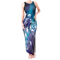 Aloha Hawaii Turtle Tank Maxi Dress Teal Purple Ribbon - Polynesian Pride