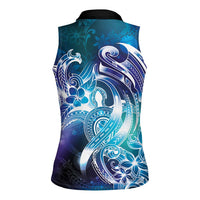 Aloha Hawaii Turtle Women Sleeveless Polo Shirt Teal Purple Ribbon LT7 - Polynesian Pride