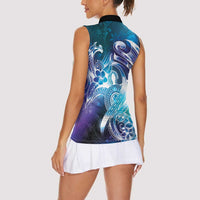 Aloha Hawaii Turtle Women Sleeveless Polo Shirt Teal Purple Ribbon LT7 - Polynesian Pride