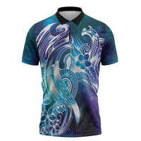 Aloha Hawaii Turtle Zipper Polo Shirt Teal Purple Ribbon LT7 Purple Teal - Polynesian Pride