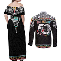 50 Years Kia Kaha Te Reo Maori Couples Matching Off Shoulder Maxi Dress and Long Sleeve Button Shirt Ake Ake Ake! - Polynesian Pride