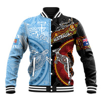 Personalised Fiji and Australia Baseball Jacket Masi Patterns Mix Aboriginal Art LT7 Unisex Colorful - Polynesian Pride