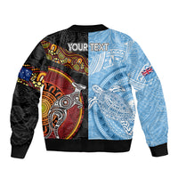 Personalised Fiji and Australia Bomber Jacket Masi Patterns Mix Aboriginal Art LT7 - Polynesian Pride
