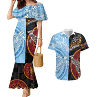Personalised Fiji and Australia Couples Matching Mermaid Dress and Hawaiian Shirt Masi Patterns Mix Aboriginal Art LT7 Colorful - Polynesian Pride