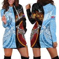 Personalised Fiji and Australia Hoodie Dress Masi Patterns Mix Aboriginal Art LT7 - Polynesian Pride