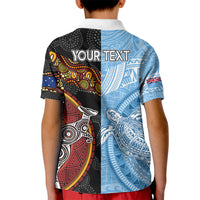Personalised Fiji and Australia Kid Polo Shirt Masi Patterns Mix Aboriginal Art LT7 - Polynesian Pride