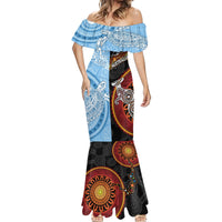 Personalised Fiji and Australia Mermaid Dress Masi Patterns Mix Aboriginal Art LT7 - Polynesian Pride