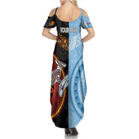 Personalised Fiji and Australia Summer Maxi Dress Masi Patterns Mix Aboriginal Art LT7 - Polynesian Pride