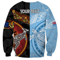Personalised Fiji and Australia Sweatshirt Masi Patterns Mix Aboriginal Art LT7 - Polynesian Pride