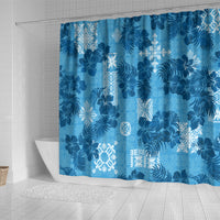 Hawaii Tapa Shower Curtain Hibiscus Mix Hawaiian Quilt Patches - Blue LT7 - Polynesian Pride