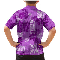 Hawaii Tapa Family Matching Mermaid Dress and Hawaiian Shirt Hibiscus Mix Hawaiian Quilt Patches - Violet LT7 - Polynesian Pride