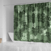 Hawaii Tapa Shower Curtain Hibiscus Mix Hawaiian Quilt Patches - Sage Green LT7 - Polynesian Pride